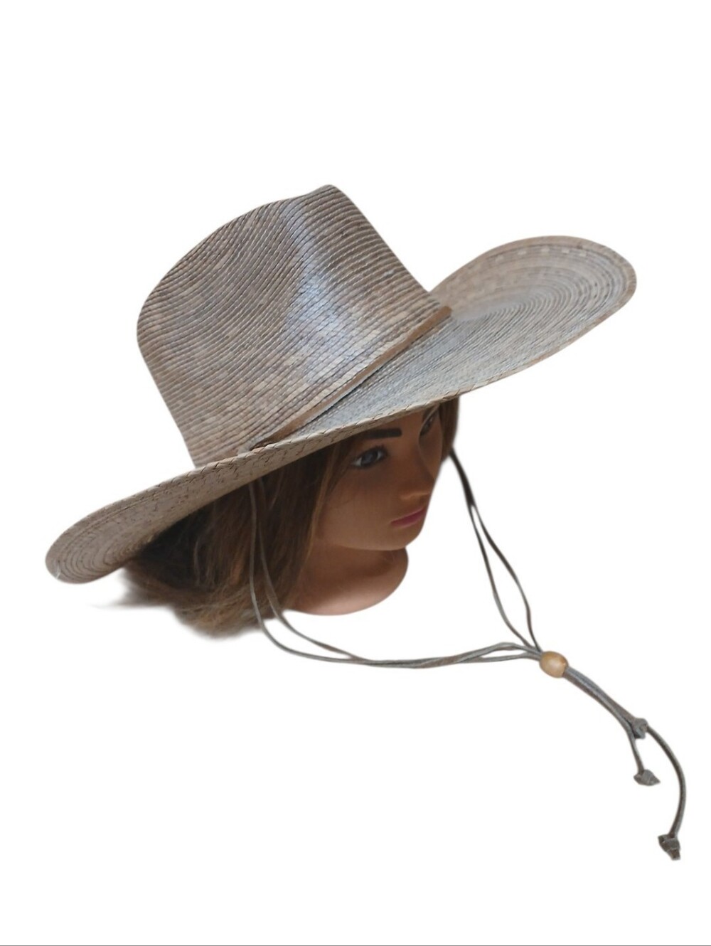 Vintage Tula Wide-Brim Straw Hat in Taupe with Chin Cord